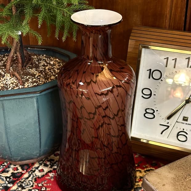 유럽 빈티지 페더링 패턴 아트글라스 대형 화병