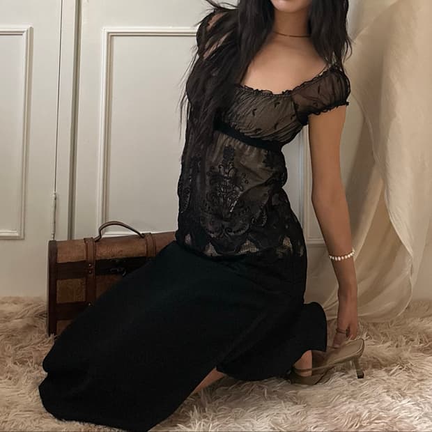 Gothic Black Mesh Lace Top