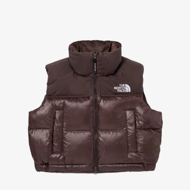 노스페이스 눕시 크롭 조끼패딩 브라운