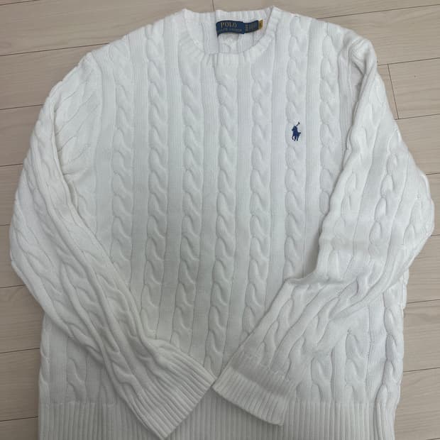 폴로 랄프 로렌 케이블 니트 코튼 스웨터 화이트 XL
