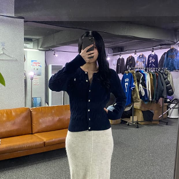 폴로 네이비 코튼 꽈베기 가디건 B3133