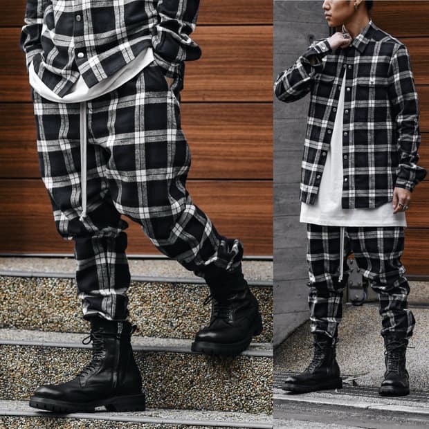 릭오웬스 19SS "BABEL" 드로우스트링 블랙 체크 트랙 팬츠 