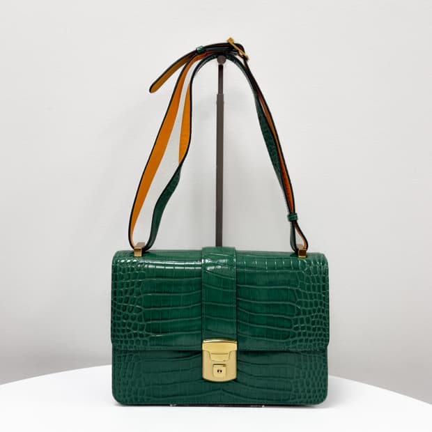 르슈아 드 주이 크로커다일 패턴 레더 숄더백