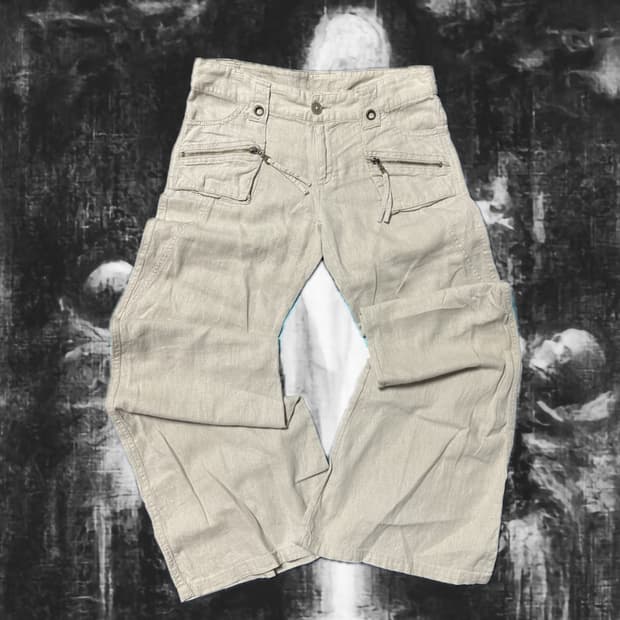 Zipper boots-cut ivory pants