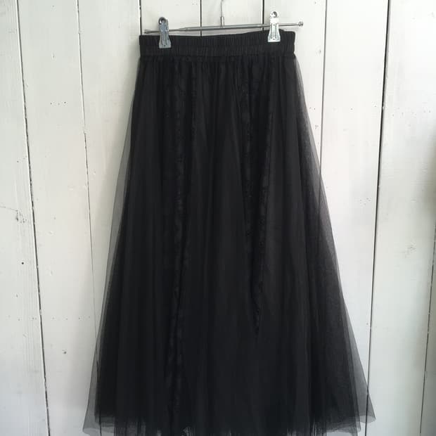 jpn vintage 블랙 아카이브 쉬폰 레이스 롱스커트