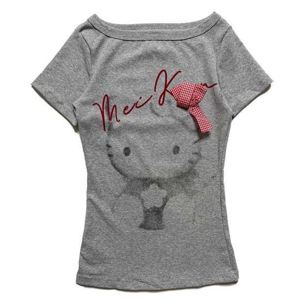 새상품 체크리본 반팔 (그레이)