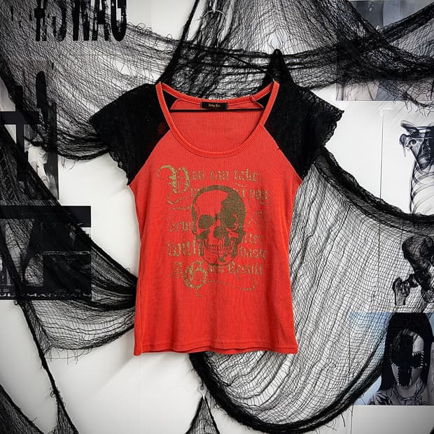 00s skull printing lace halfsleeve