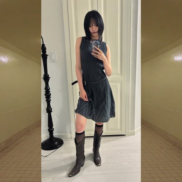 Dust Blue Crinkled Dress/comme ca mature
