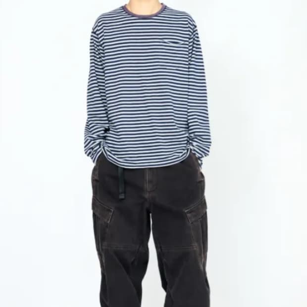 VTG Bold Stripe Pocket Tee Navy/M.Grey