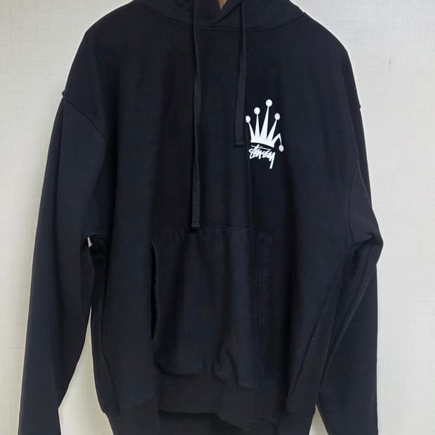 스투시 블랙 크라운 후드티