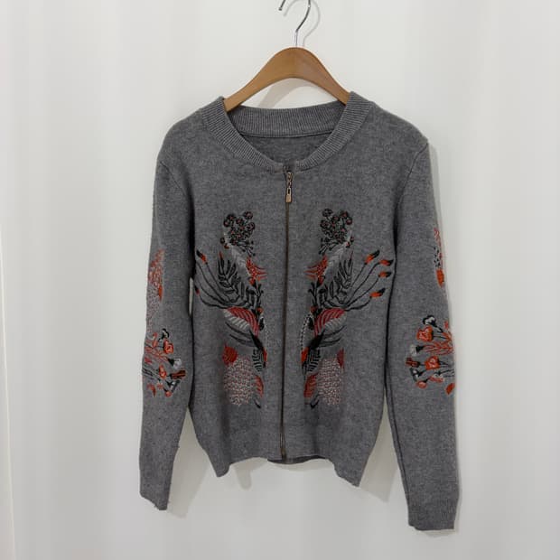 vintage embroidery knit zip up