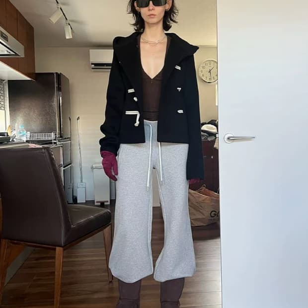 Rarely Alike 네이비 후드 더플 코트 M