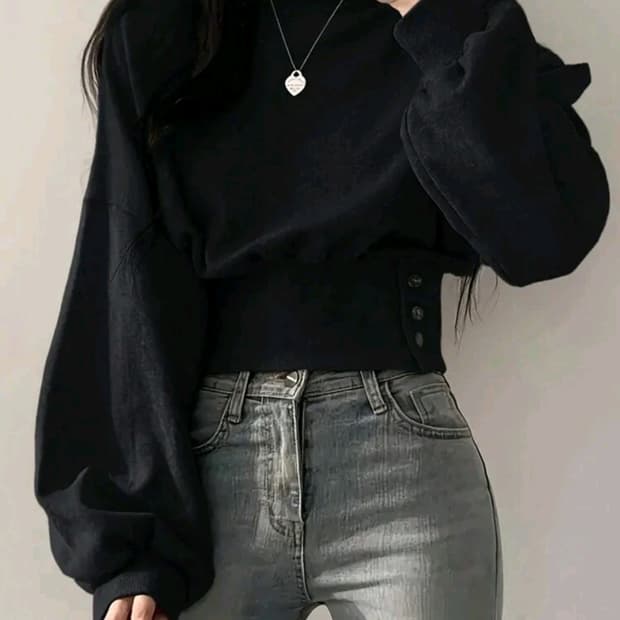 허리 체형 보정 버튼 크롭 맨투맨 여성봄맨투맨 20대 프린팅맨투맨 기본티