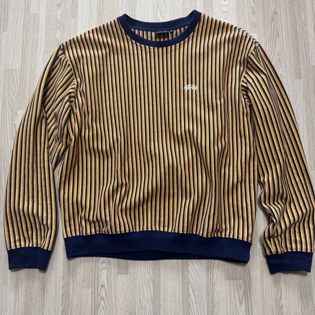 스투시 버티컬 닷 스트라이프 롱슬리브 크루넥 네이비　XXL