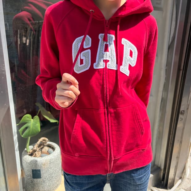 GAP 로고 패치 레드 후드집업 L