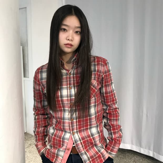 핑크레드 체크 셔츠 
