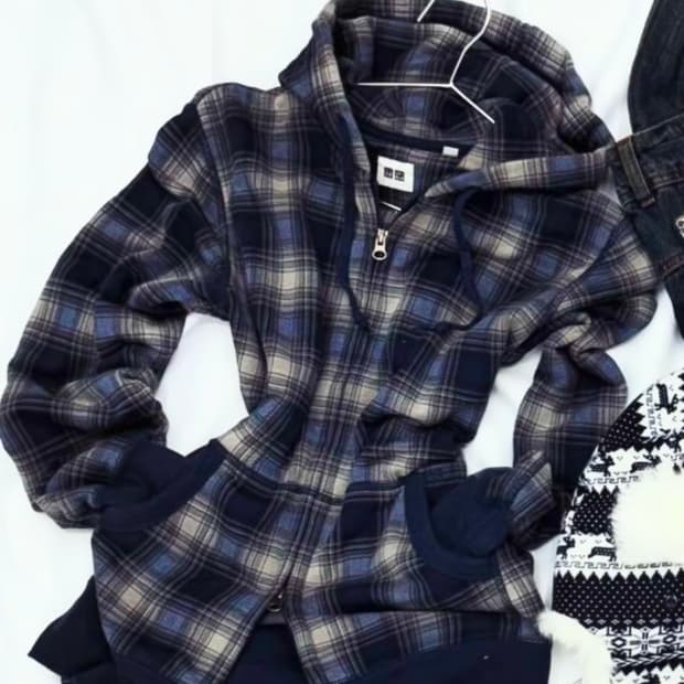체크 후드집업 모리 빈티지 큐빈티지 샵502 