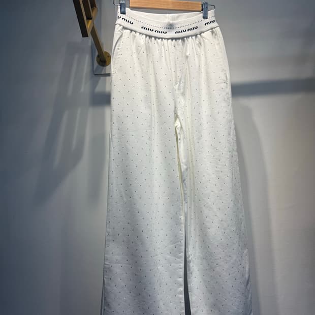 화이트 도트 큐빅 얇은 청바지