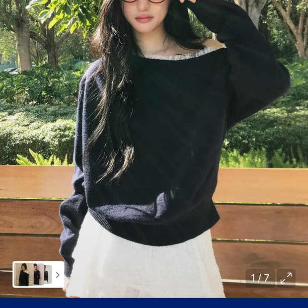 레터프롬문 페이 레이스 원숄더 캐시미어 니트 ( 네이비 )