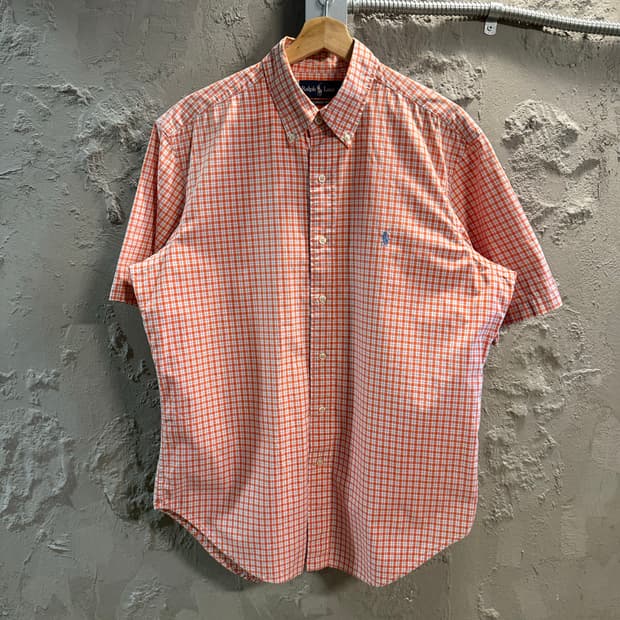 M 폴로랄프로렌 POLO 클래식핏 체크 반팔 셔츠 오렌지