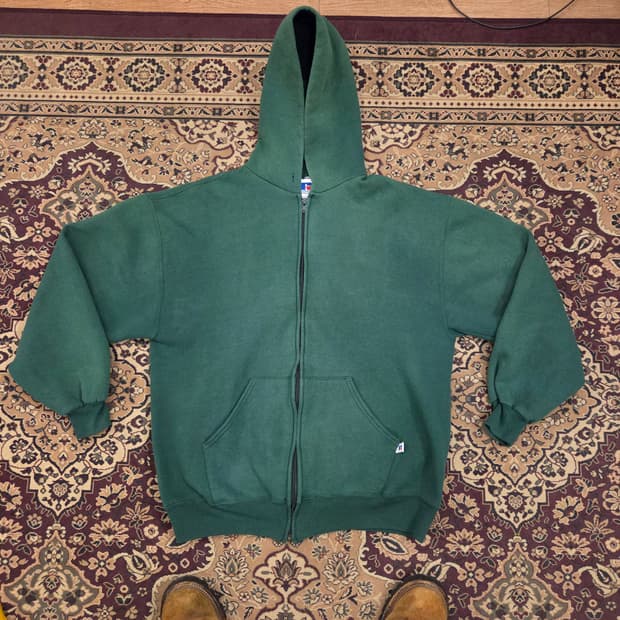 90s 빈티지 러셀 후드집업 그린 L USA