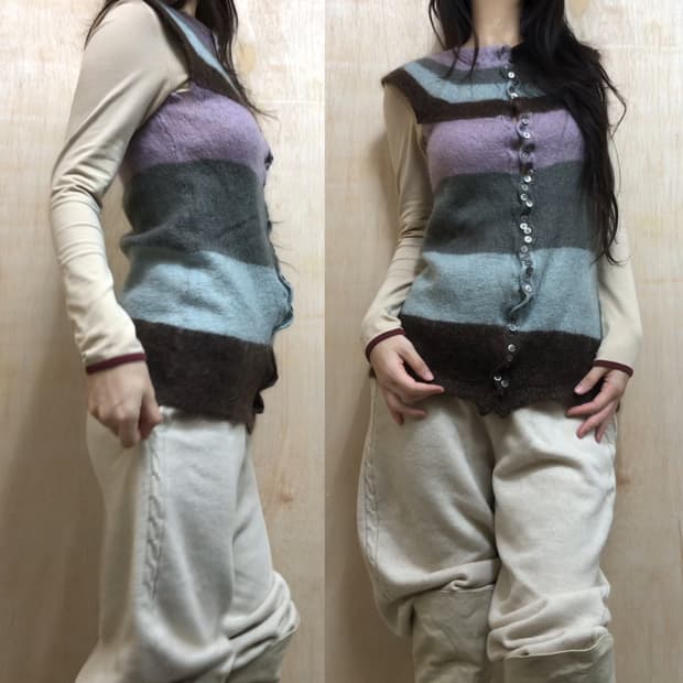 [직수입] 빈티지 모헤어 니트 가디건 라벤더 그레이 블루 브라운