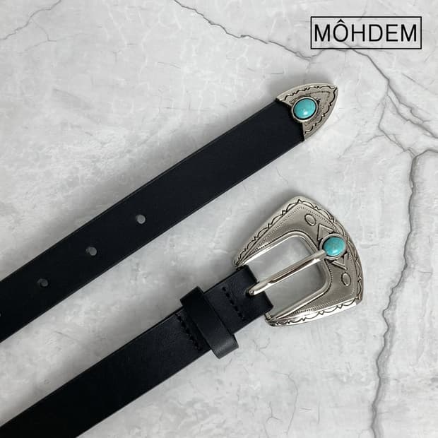 [Unisex] 원석 버클 웨스턴 가죽 벨트