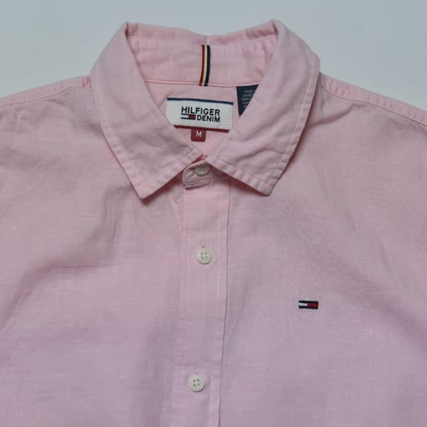 타미힐피거 데님 핑크 반팔 셔츠 M 거의 새상품
