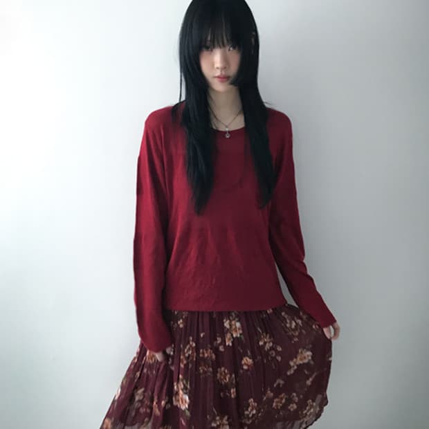 Loose U Neck Knit(Red)