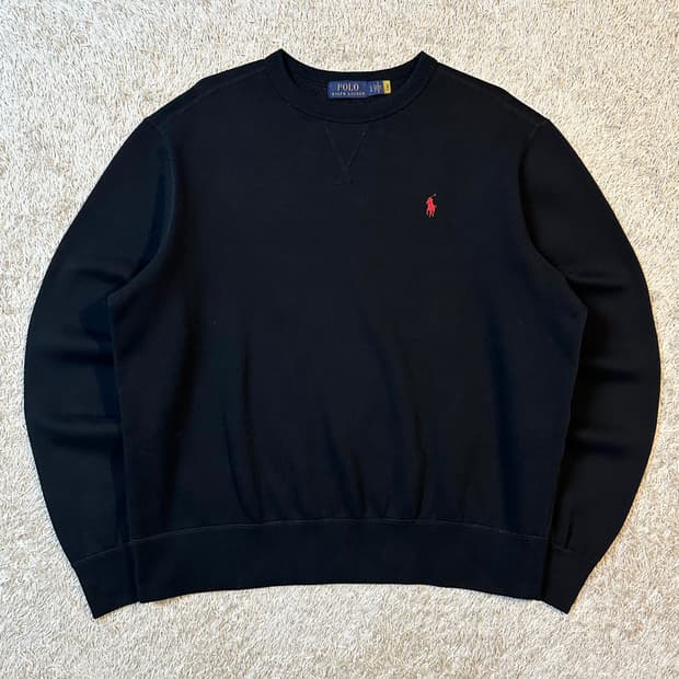 폴로 랄프로렌 신형 QR 레드포니 플리스 맨투맨 블랙