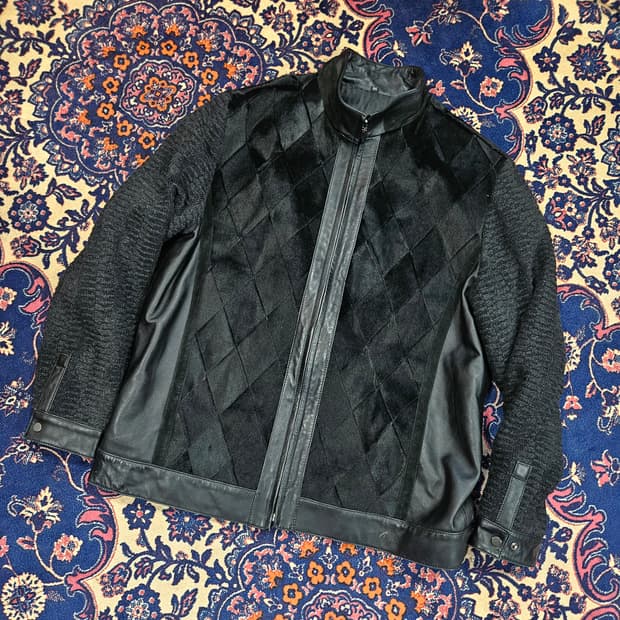 헨드메이드 램스킨 니트 레이어드 다이아몬드 스웨이드 양가죽자켓