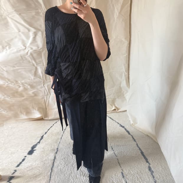 Y's Asymmetric Checkerboard Pleated Knit