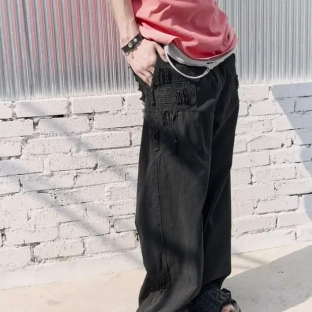 [3] 폴리테루 1011 보로 데님팬츠 블랙