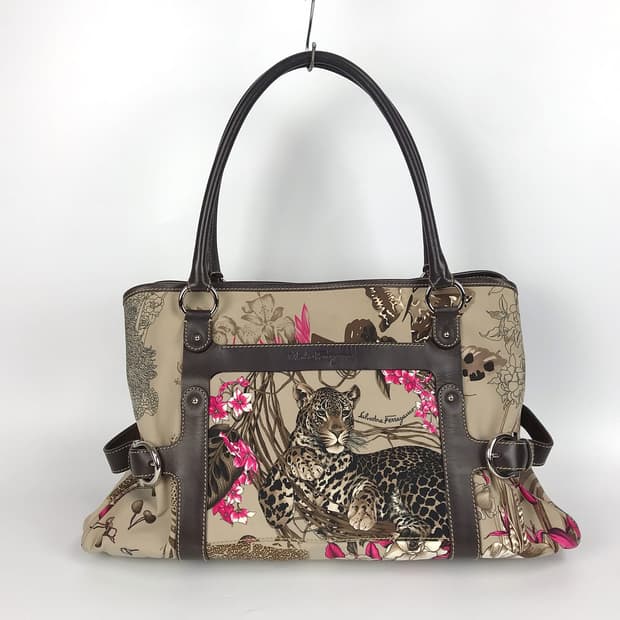 페라가모 Ferragamo 레오파드 나일론 숄더백 여성 가방