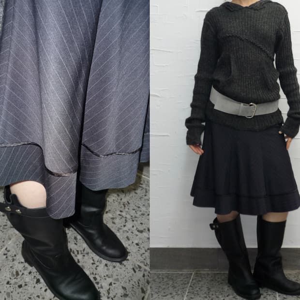 striped navy midi skirt