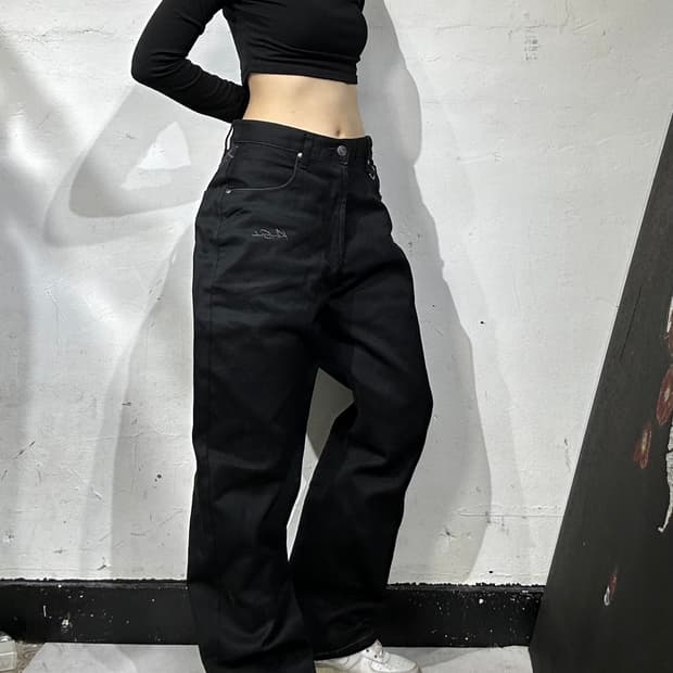 빈티지 스케이트 힙합 흑청 와이드 새깅 데님 팬츠 청바지 L