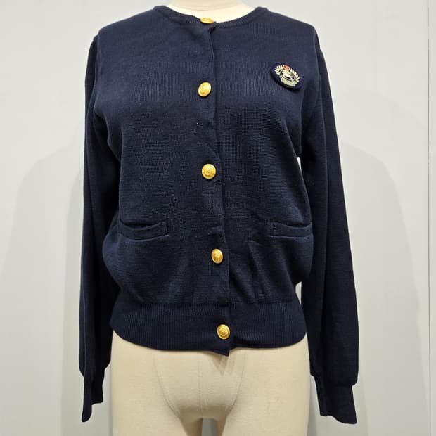 버버리 네이비 금장 로고 가디건
