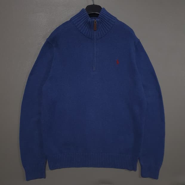 M (95) 폴로 랄프로렌 신형 포니 코튼 하프집업 니트 스웨터 블루
