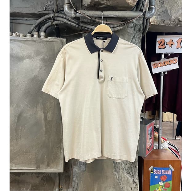 입생로랑 포켓 반팔 카라티 아이보리 100 #csz3608