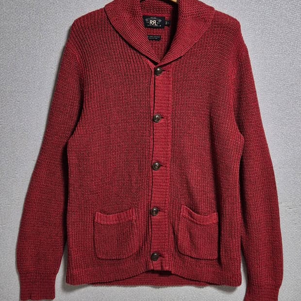 L (100) RRL 폴로 더블알엘 숄카라 레드 니트 가디건