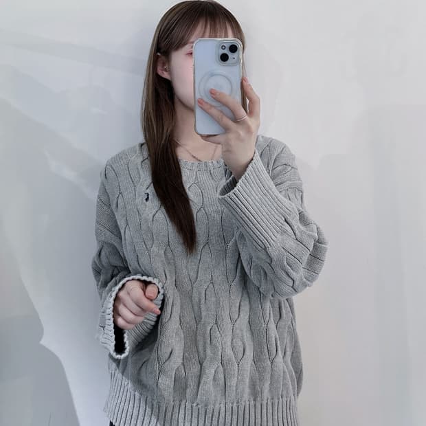 폴로랄프로렌 네이비포니 그레이 케이블 니트