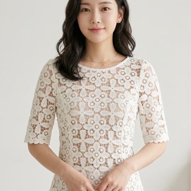 🤍 플라워 자수 기퓨어 레이스 블라우스 | 44~슬림55 | 아이보리