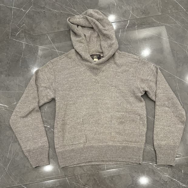 90s RRL 더블알엘 코튼 울 니트 풀오버 후드티 그레이