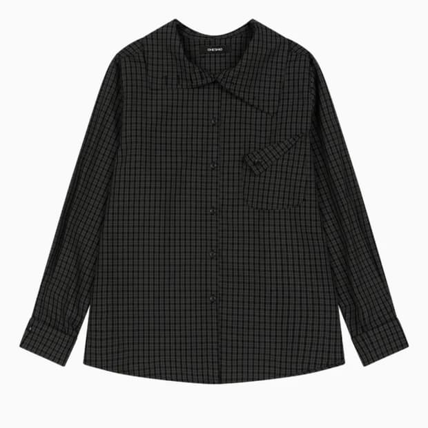 오헤시오 LAYERED COLLAR SHIRT, CHARCOAL CHEC