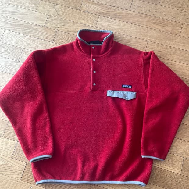 파타고니아 usa 신칠라 레드/그레이 플리스 후리스 아노락 맨투맨 