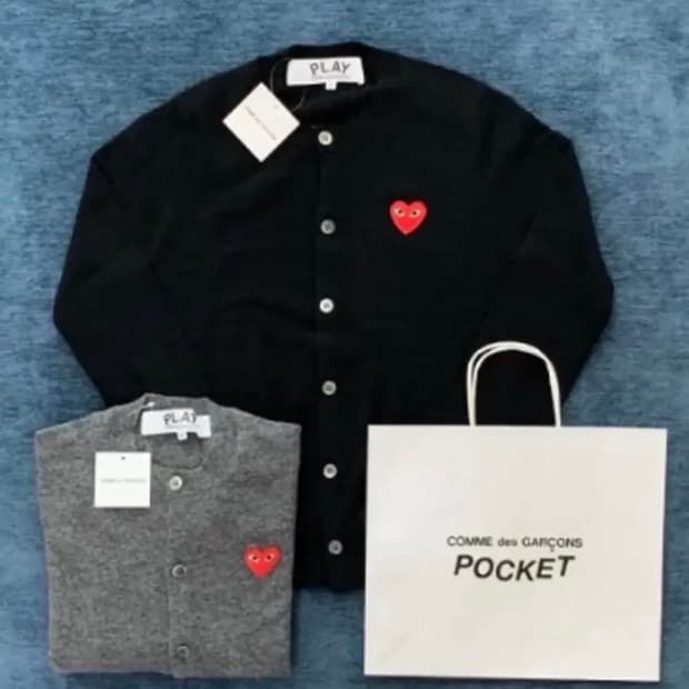 [새상품/정품]꼼데가르송 울 U넥 가디건 블랙/그레이