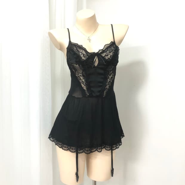 black gothic ribbon lace lingerie 