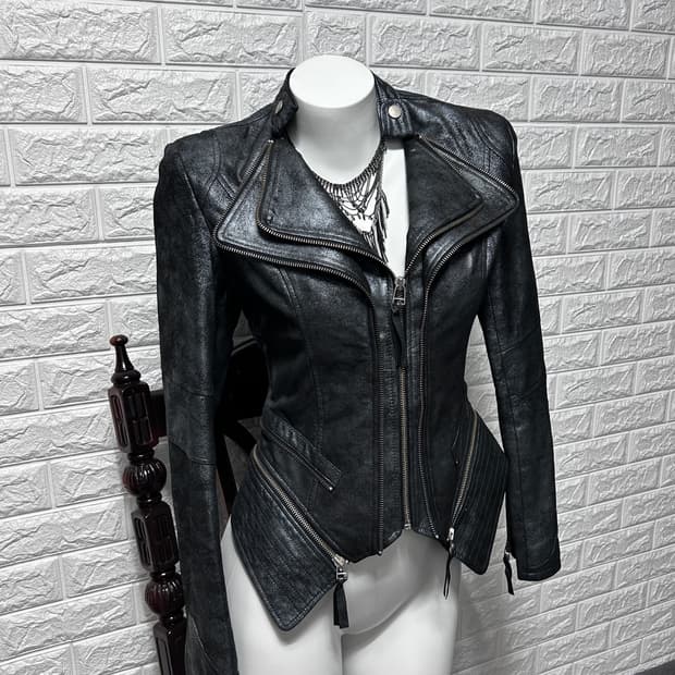 00‘s 매탈릭 램스킨 멀티 지퍼 레이어 자켓