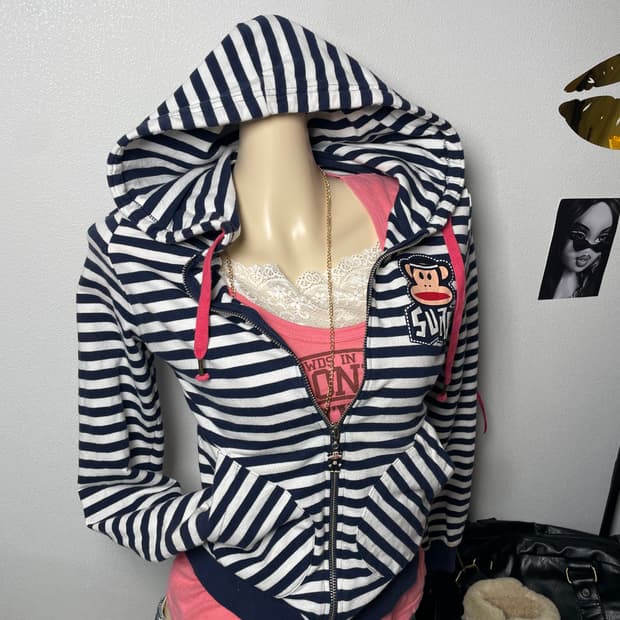 빈티지 줄리어스 폴프랭크 스트라이프 후드집업