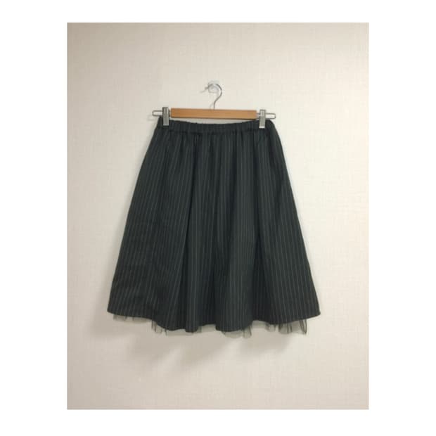 빈티지 딥그린 스트라이프 리버시블 레이스 밴딩 스커트